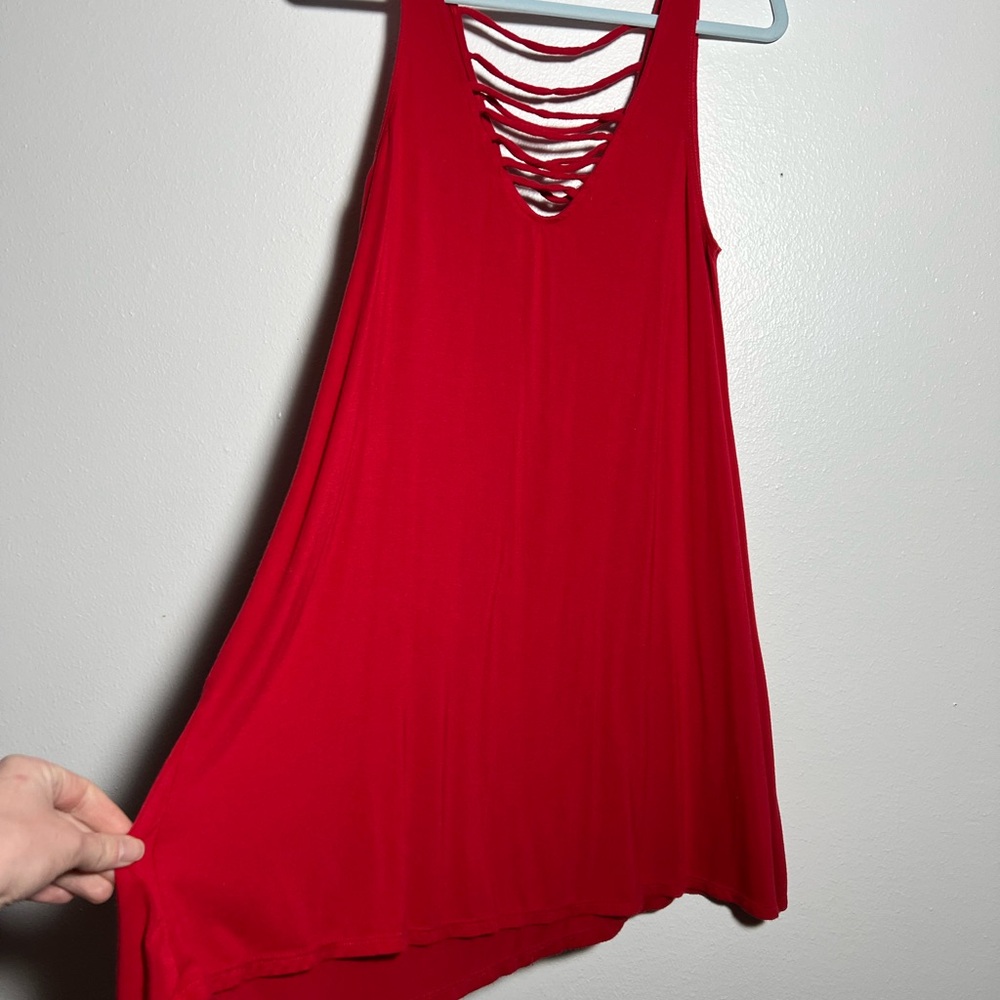 Red Sleeveless Swing Dress with Strappy Neckline
